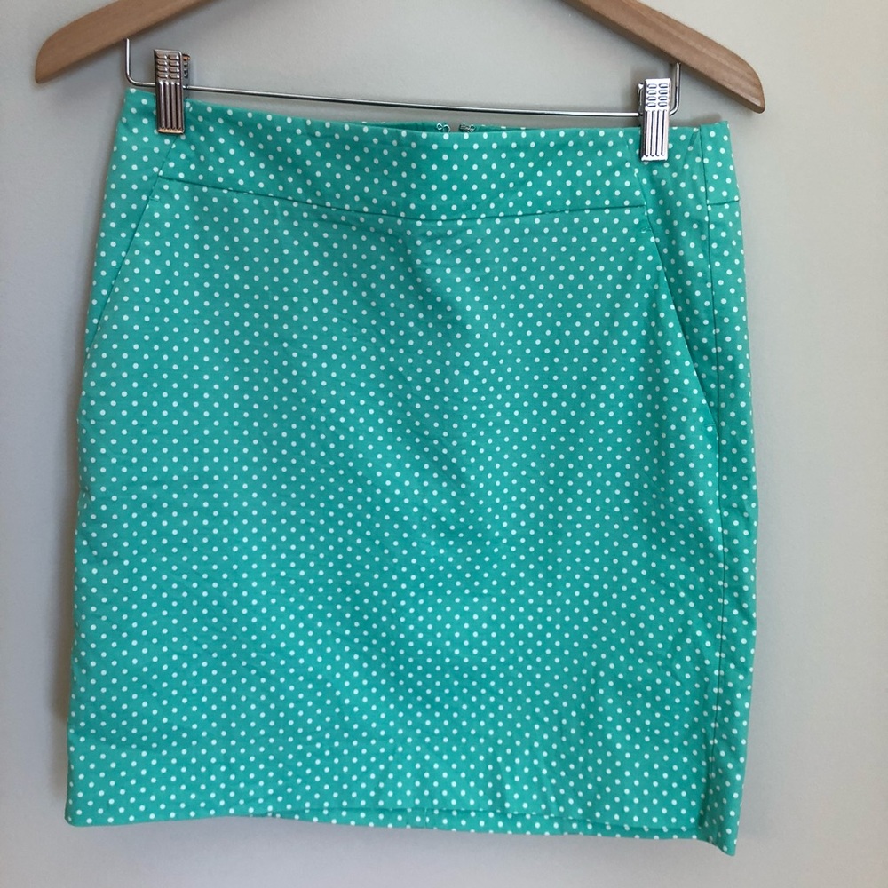 Ann Taylor green white polka dot skirt EUC